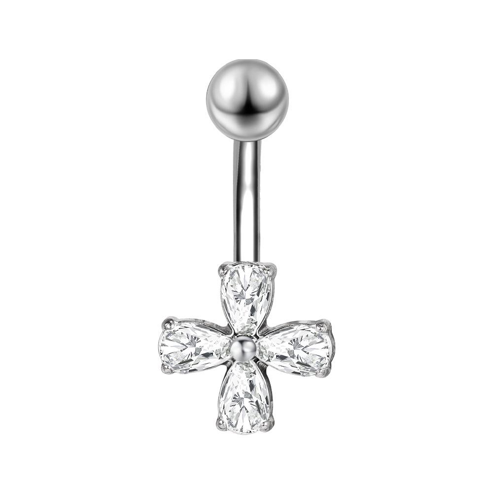 Stainless Steel Zirconia Navel Ring with Inlaid Diamond