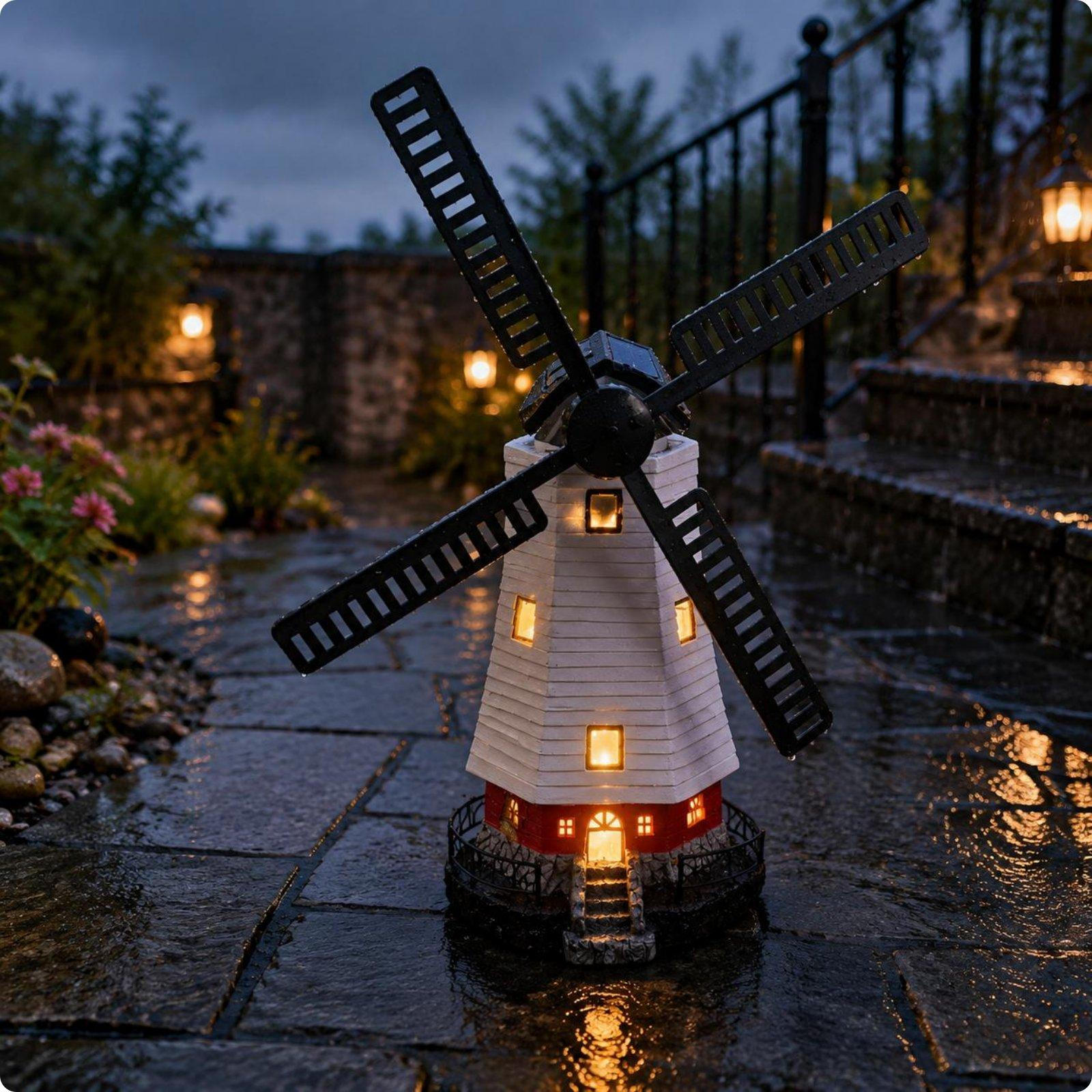 Solar Windmill Lamp Waterproof Lighthouse Resin for Patio