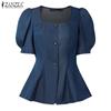 ZANZEA Kvinner Casual Firkantet Hals Sommer Kortermet Elegant Bluse