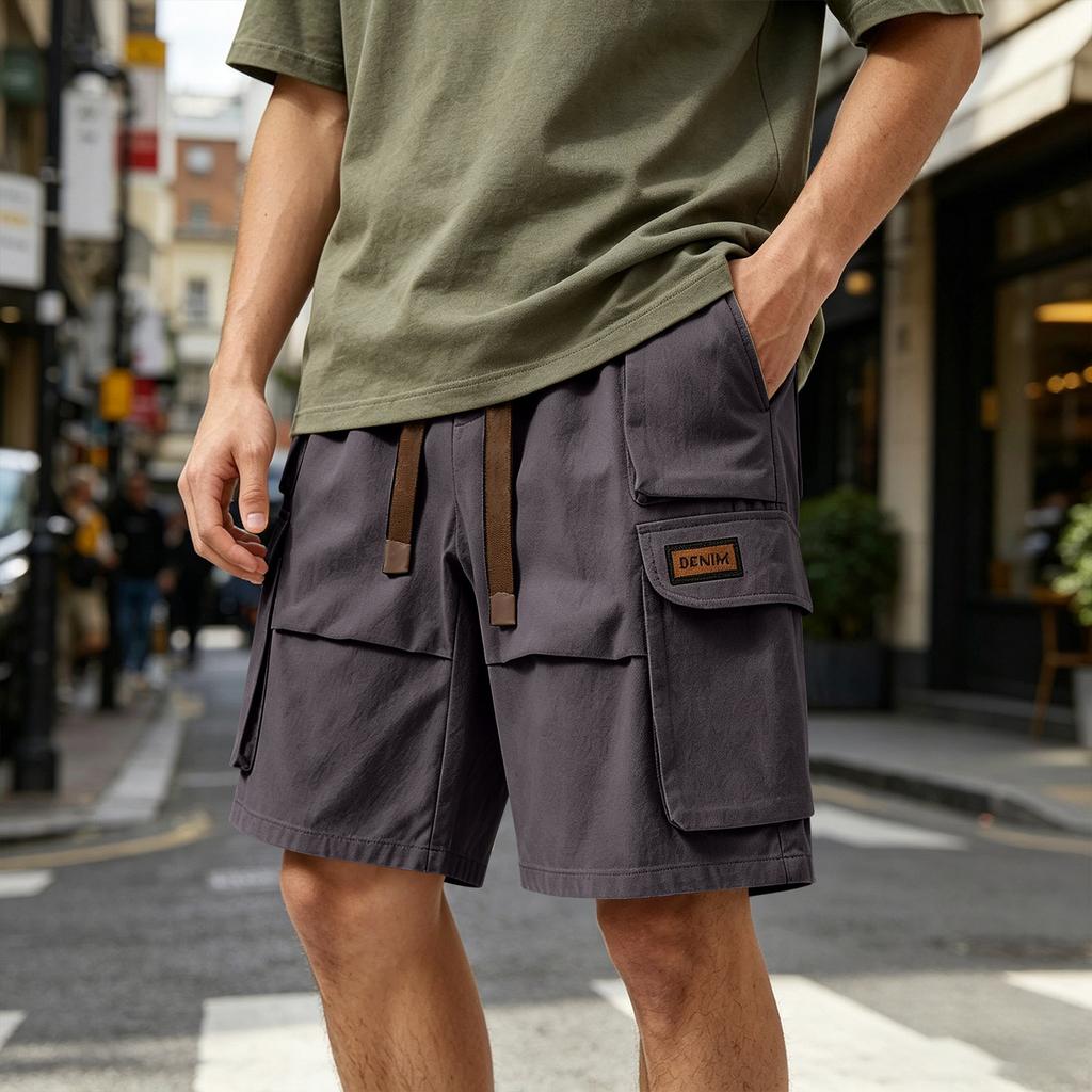 Men's Casual Loose Fit Multi Pocket Cargo Shorts Elastic Waistband Drawstring Outdoor Utility Shorts for Summer