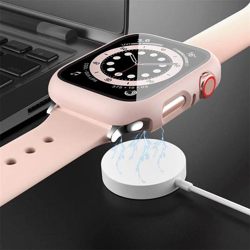 Tempered Glass+Case For Apple Watch Series 9 8 7 41mm 45mm 42mm PC Bumper Screen Protector Cover iWatch 6 5 4 Se 44mm 40mm Shell