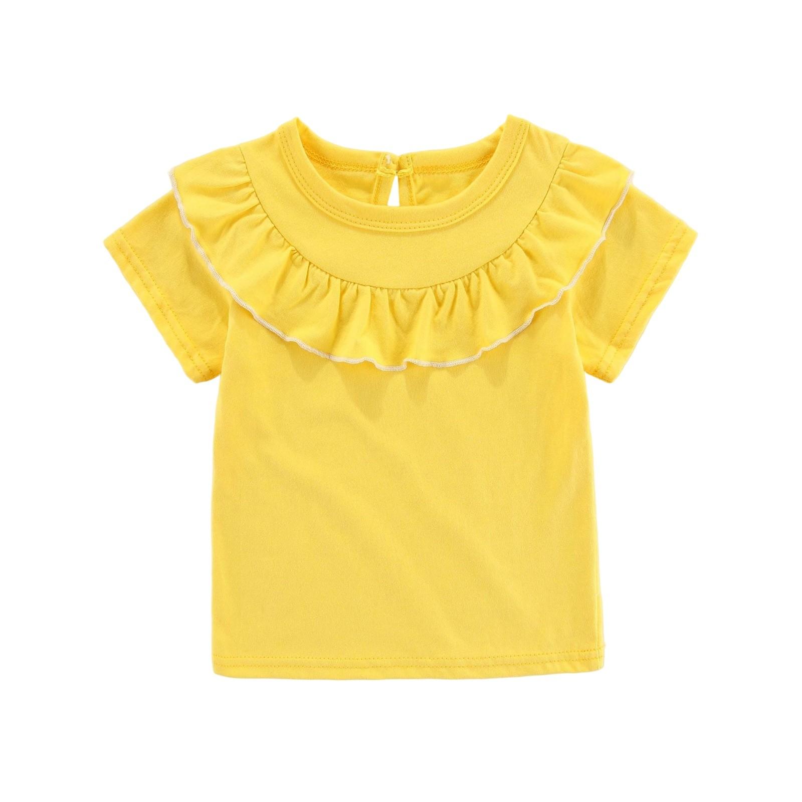 

Летняя детская футболка с оборками, повседневный топ с круглым вырезом для девочек 90 жёлтый
