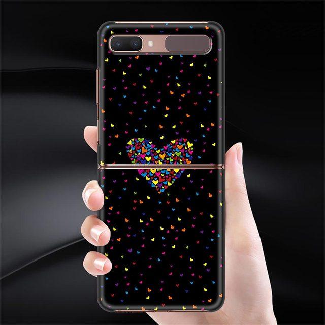 Schwarz Harte Telefon Fall Für Samsung Galaxy Z Flip 3 4 Abdeckung Für Zflip 5g Luxus Zurück Capa Dünne fundas Tasche Tier Nette Liebe Herz