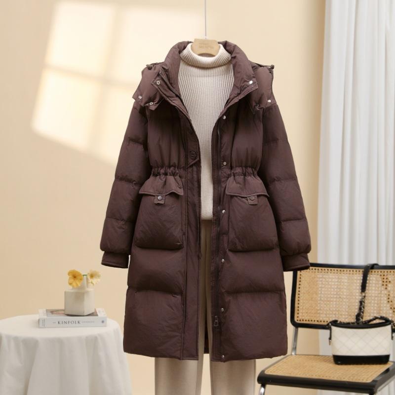 

Hooded Down Jacket Women s Medium and Long 2025 New Fashion Waist Thin White Duck Down Winter Coat Tide M