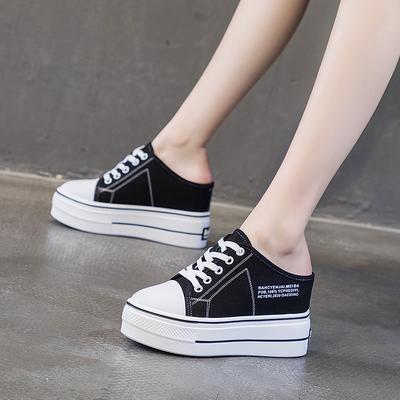 Fashion 8CM Canvas Shoes Women Chunky Sneakers Comfortable Hidden Heels Hollow Platform Wedge Breathable Slippers Summer Shoes