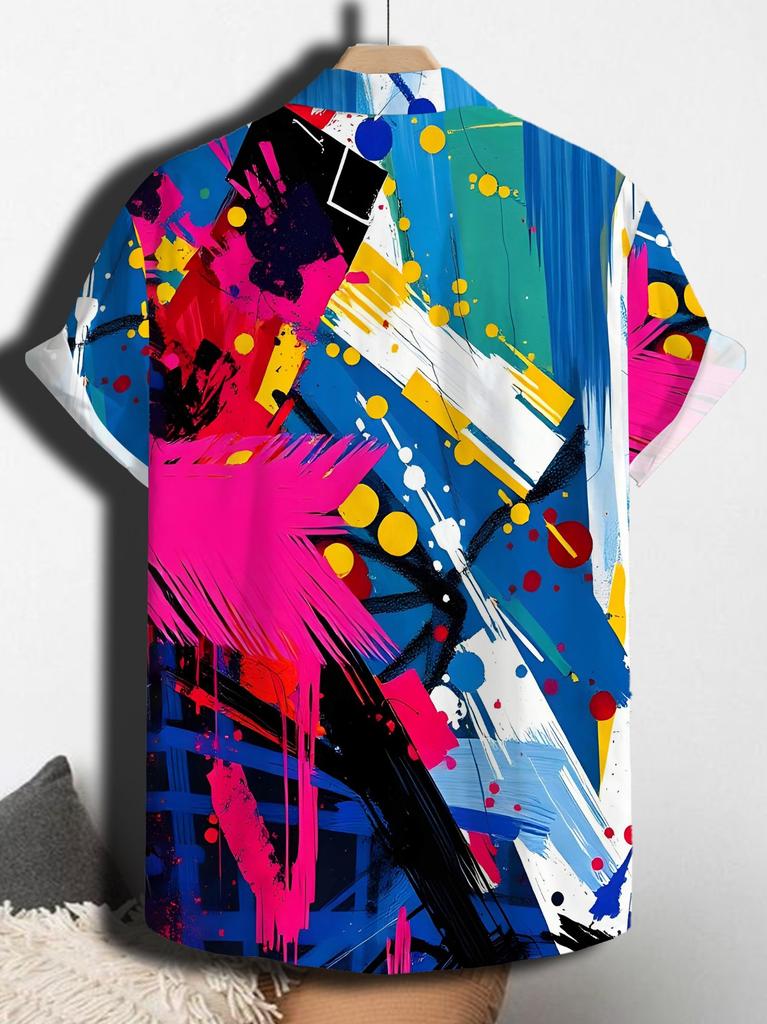 Men'S Colorful Graffiti 3D Printed Short-Sleeve Hawaiian Shirt, Perfect for Casual Wear On Spring And Summer Beach Holidays