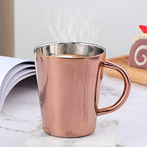 Caneca de café em aço inoxidável 300ml simples elegante parede dupla resistente ao calor lavável na máquina de lavar louça adequada casa escritório rosa dourado.
