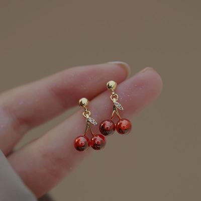 Red Garnet Cherry Earrings for Women In Autumn and Winter Festive Earrings