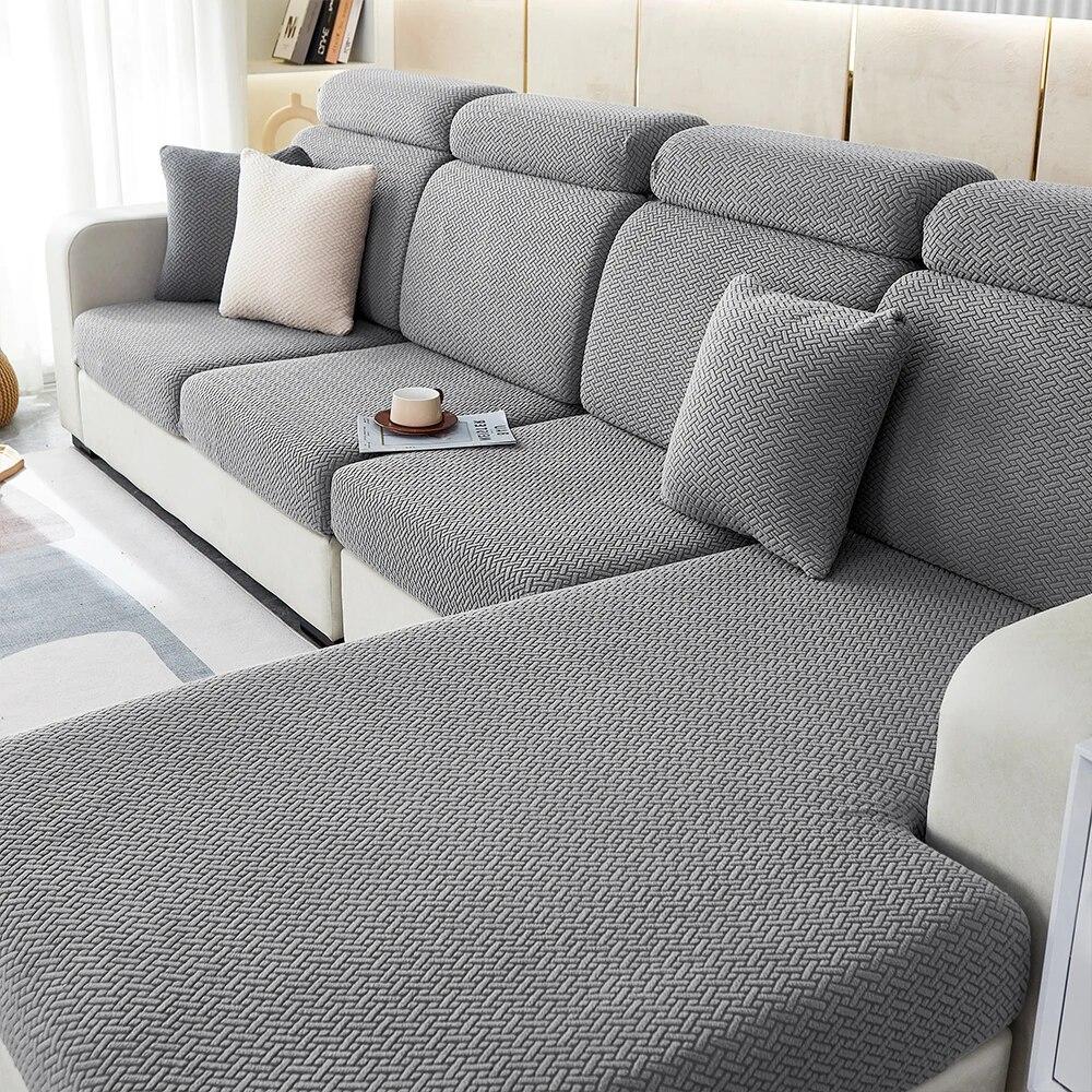 Jacquard Stretch Sofa Covers Living Room Plain Color Sofa Seat Couch Slipcover Gray Furniture Protector Spandex Thick Sofa Case