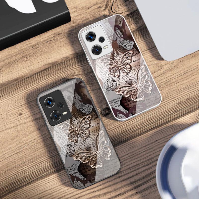 Vintage Schmetterling für Xiaomi 14 Ultra 13 Lite Redmi Note 13 11 Pro 12 Plus Poco X6 3 Pro F4 6 GT Gehärtete Handyhülle
