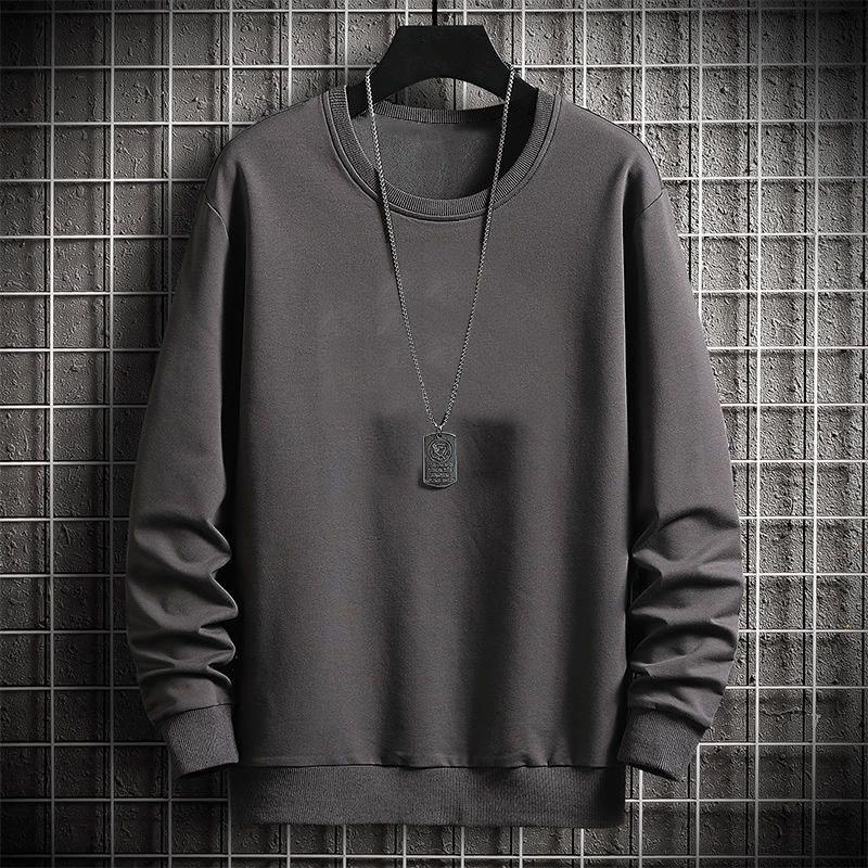 Men's Autumn And Winter Trendy Simple Solid Color Round Neck Loose Casual Long Sleeved Shirt