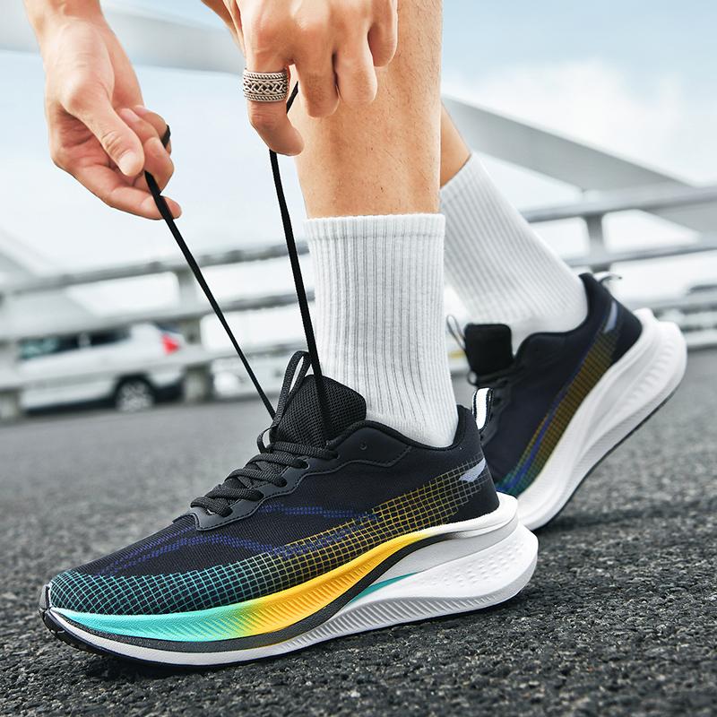 Marathon Air Cushion Carbon Plate Sports Running Shoes Men Breathable Lightweight Women'S Comfortable Athletic Nonskid Sneakers
