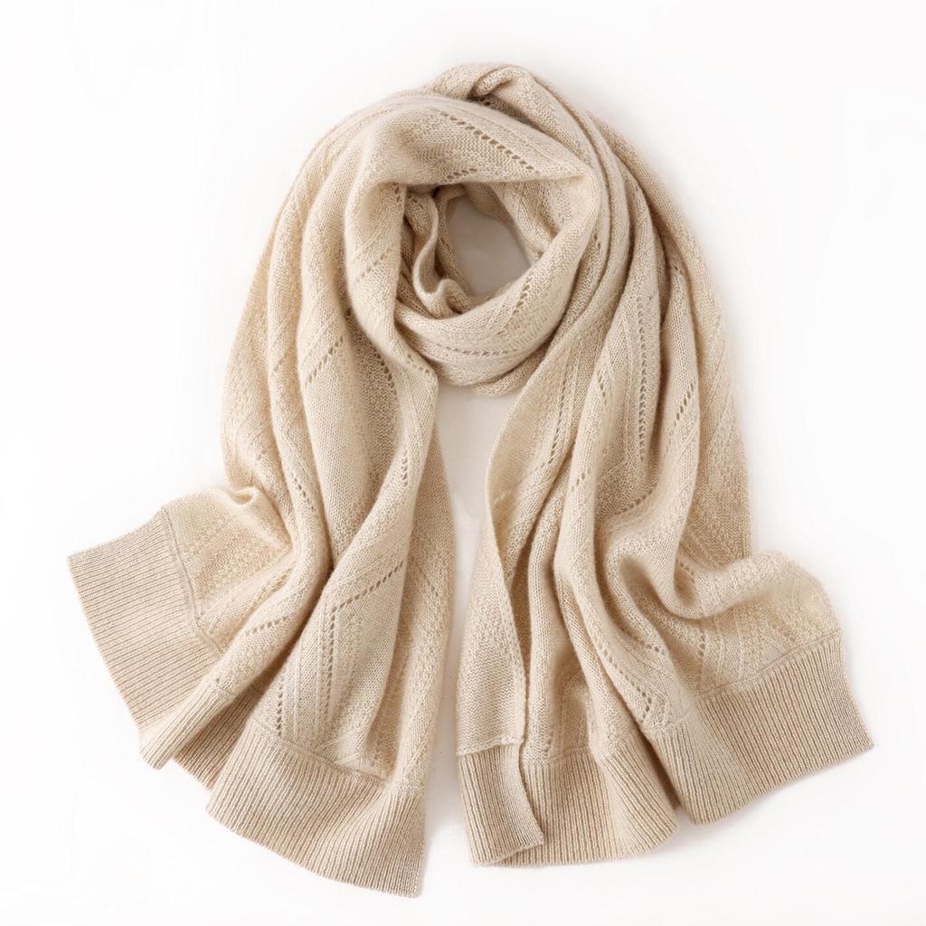 Women's 100% Pure Cashmere Hollow Knit Shawl, Versatile Solid Color Scarves, New Fashion Warm Wrap