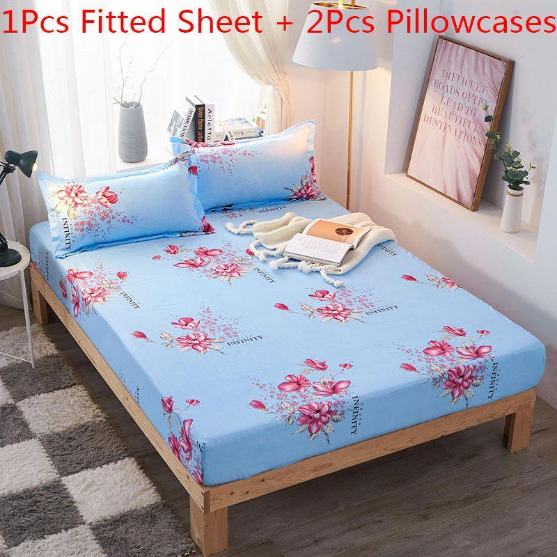 Elegant Multi-color Floral Fitted Sheet Set With Soft Breathable Fabric And Pillowcases