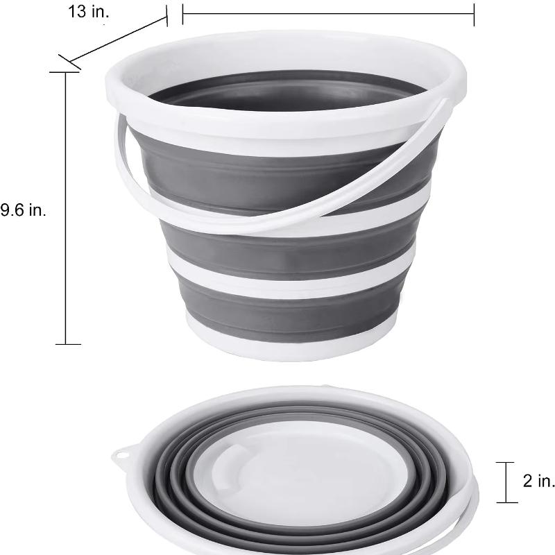 Eurow Indoor and Outdoor Collapsible Bucket with Handle, 10 Liters, 2.6 Gallons, Gray and White