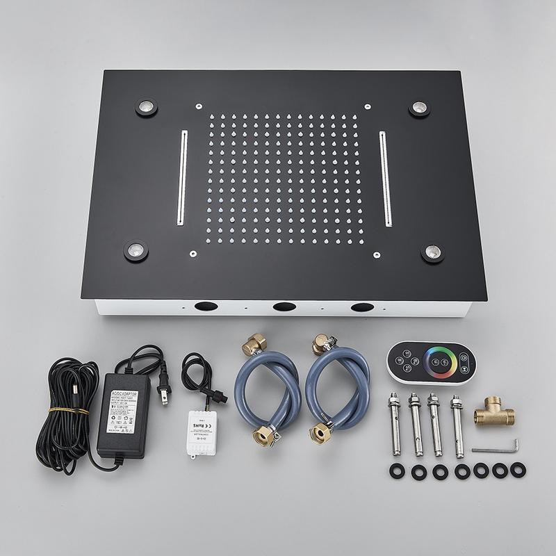 Schwarze Decken-Intelligente Fernbedienung LED Regenfall Wasserfall Einzelne Duschkopf Versteckter Duschhahn