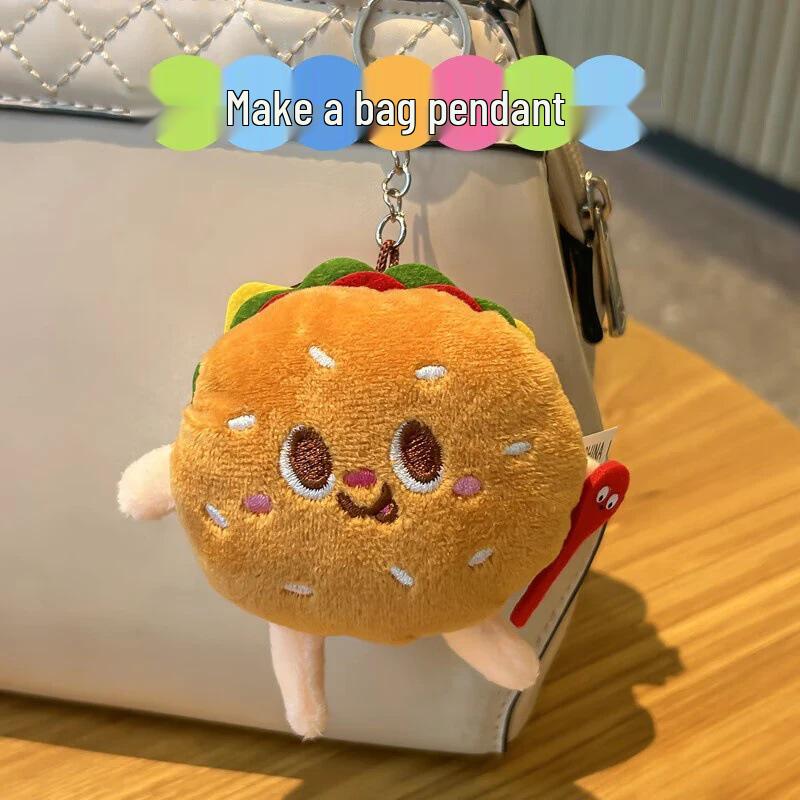 Newcomer Discount: Cute Hamburger Plush Keychain – Stuffed Toy Bread Pendant Bag Charm