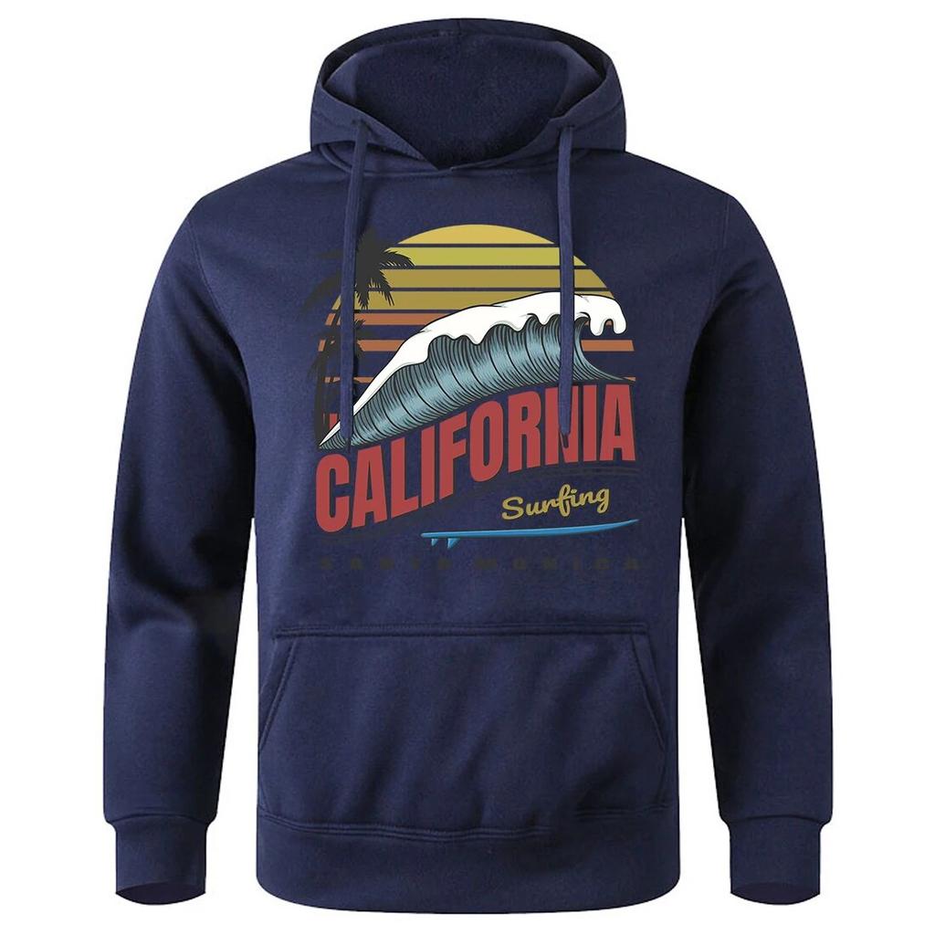 California Surfing Santa Monica Beach Unisex Hoody Oversized Loose Fleece Tracksuit Sport Street Hoodies Classic Creative Hooded