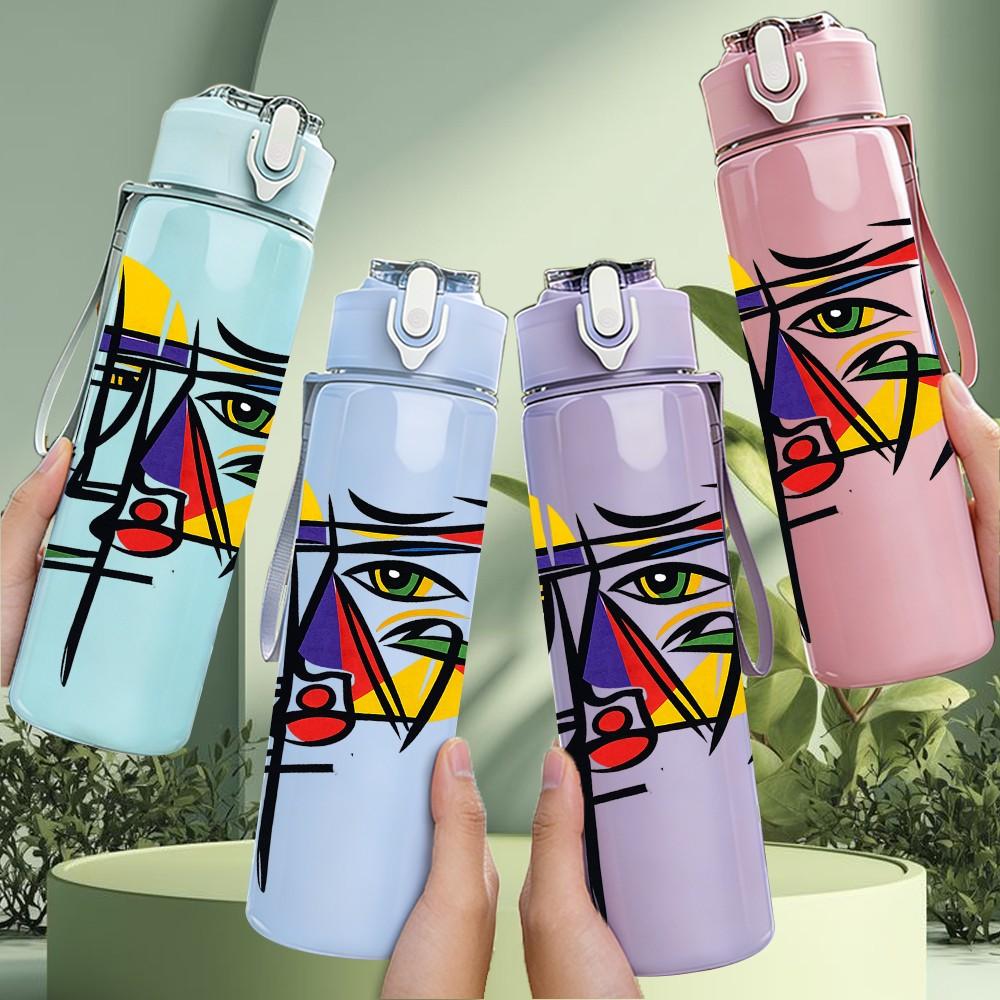 1PC Abstract Graffiti Line Art Print 750ml Color Plastic Sports Water Bottle Leakproof Flip Straw Lid Suitable for Sports Office Home Use