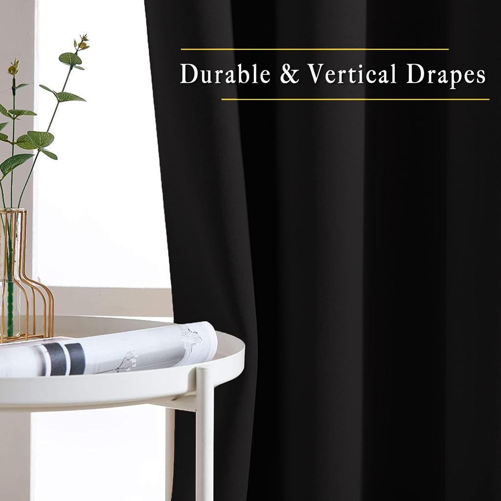 Set of 2 Room Darkening Thermal Insulated Polyester Blackout Curtain  ( Black )
