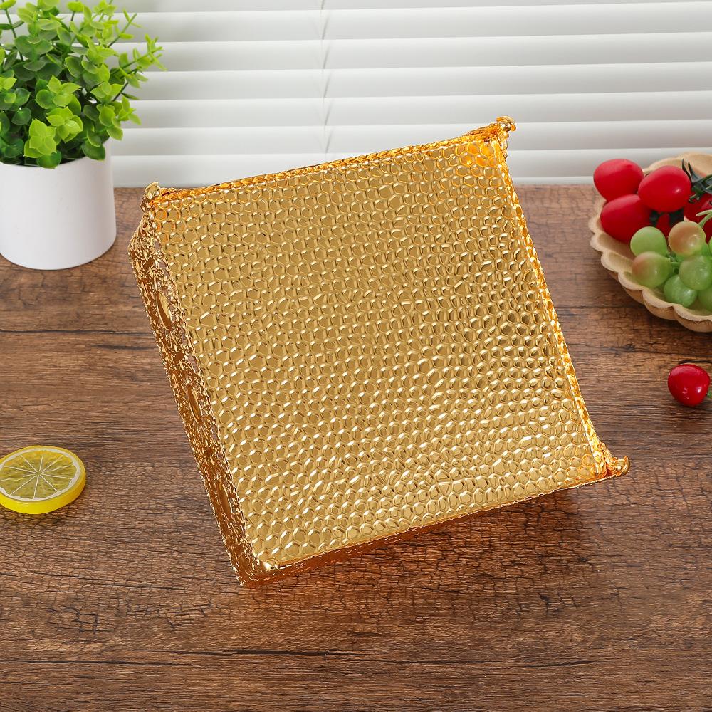 Antique Style Tabletop Gold Textured Centerpiece Square Fruit Tray for Dining Living Room Home Décor