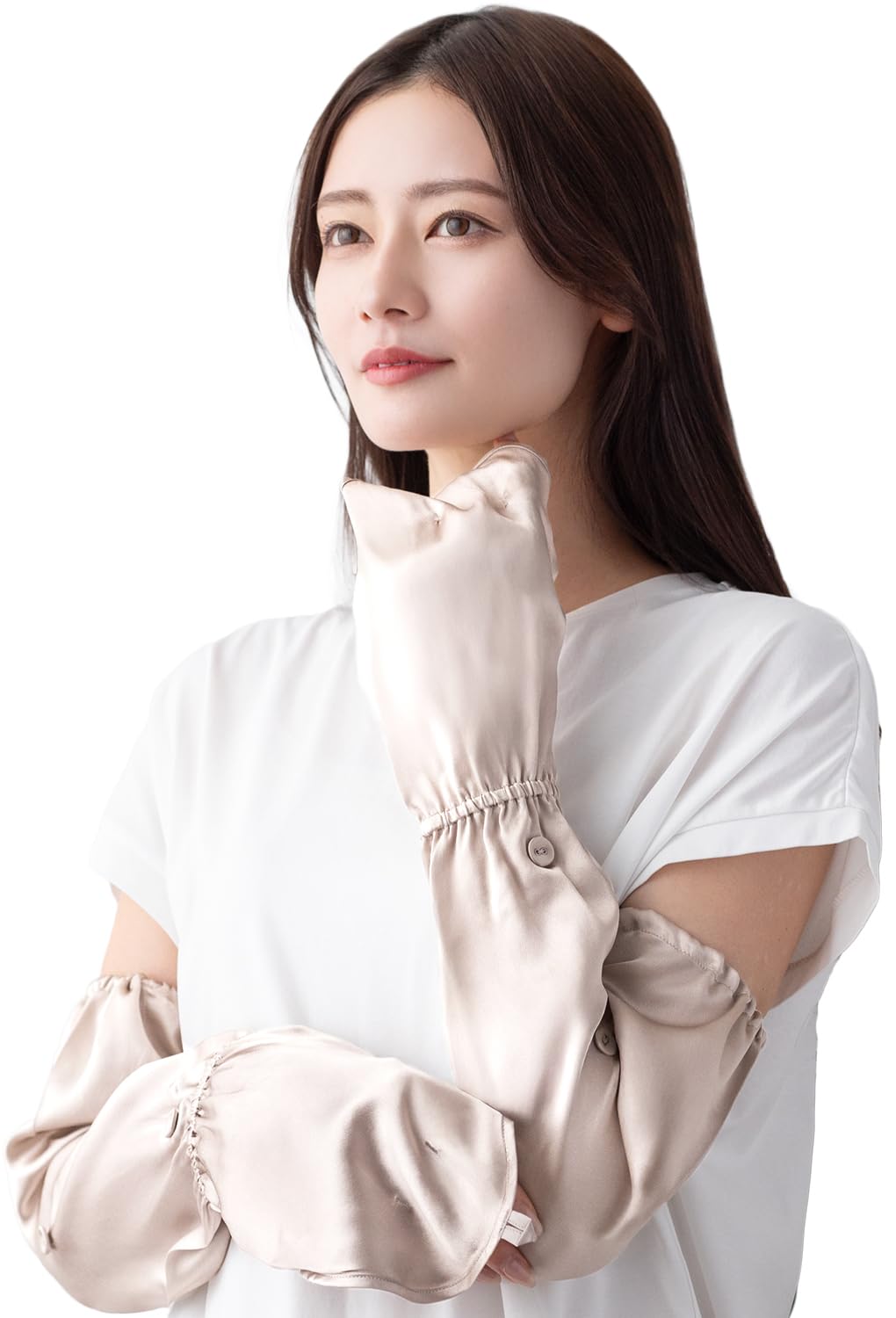 

COCOSILK Шелковые нарукавники для прохлады и защиты от УФ-лучей, длинные, для обеих рук, 100% женские, на ощупь, защита, длина, (слоновая кость) слоновая кость