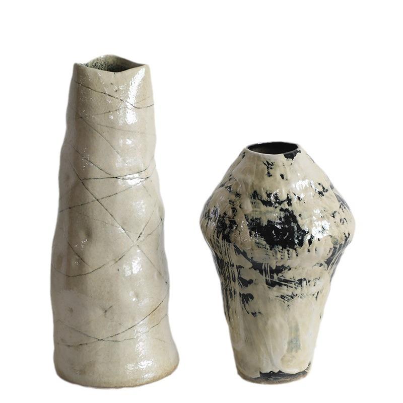 New Chinese national tide ceramic vase coarse pottery vase flower arrangement retro nostalgia handmade hotel Zen decoration