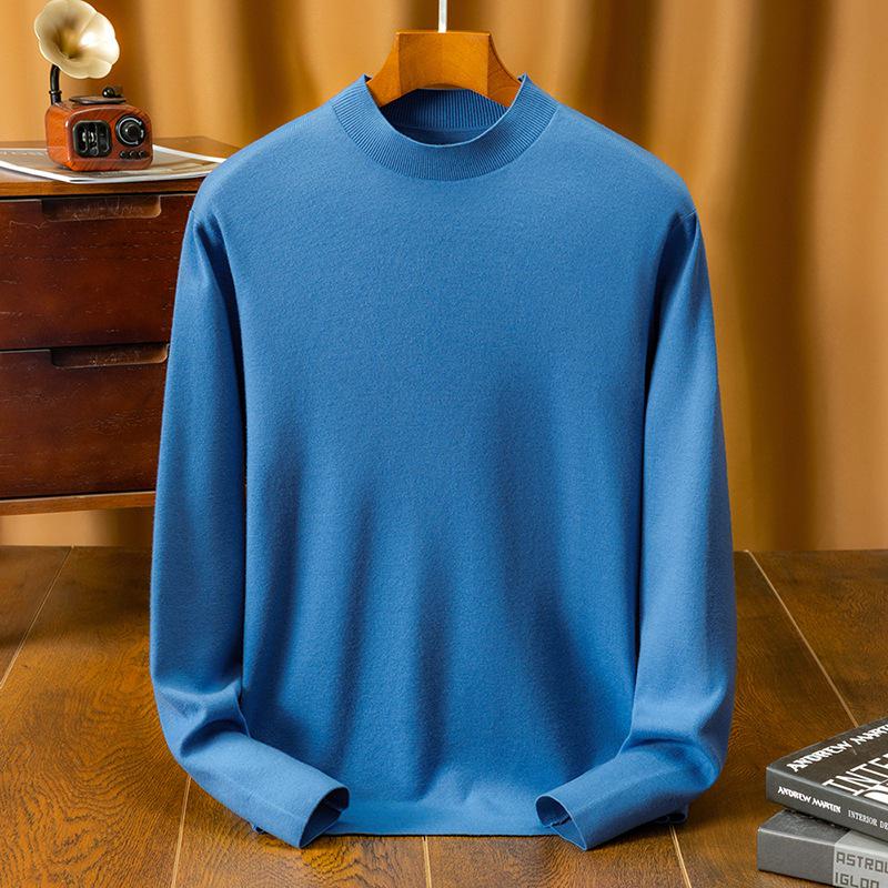 450g Fine Merino Wool Men's Half-High Neck Sweater - Autumn/Winter 2025, 16 Gauge, Machine Washable.