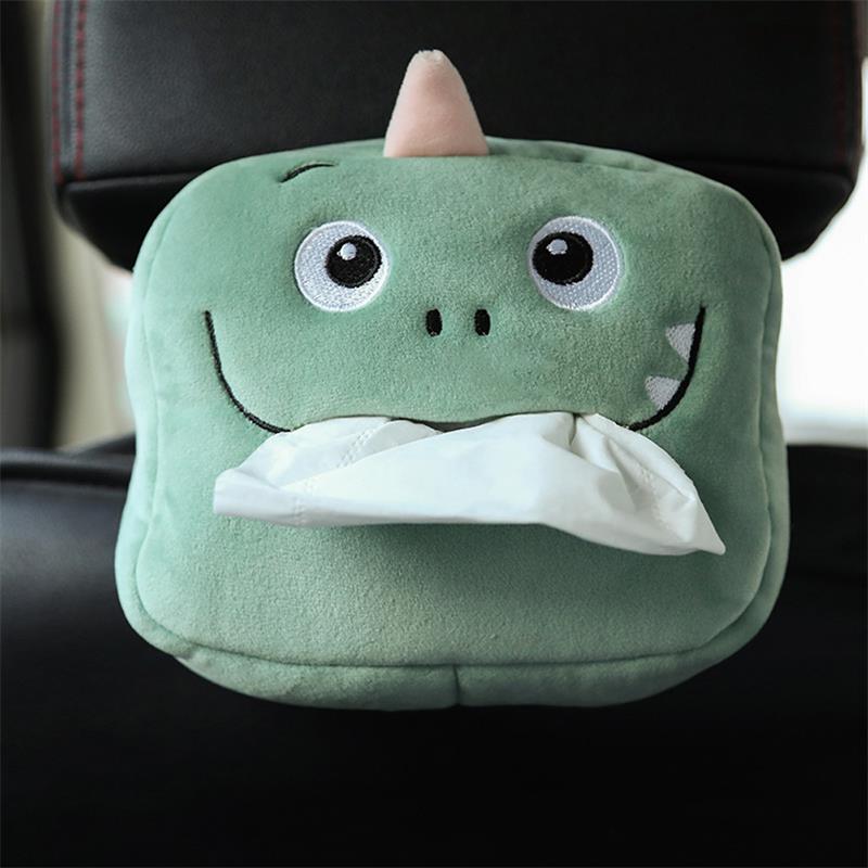 Green Dinosaur Tissue Box Cute Plush Removable Tissue Boxes Universal Auto Home Room Paper Case Animal Decoration Bracket