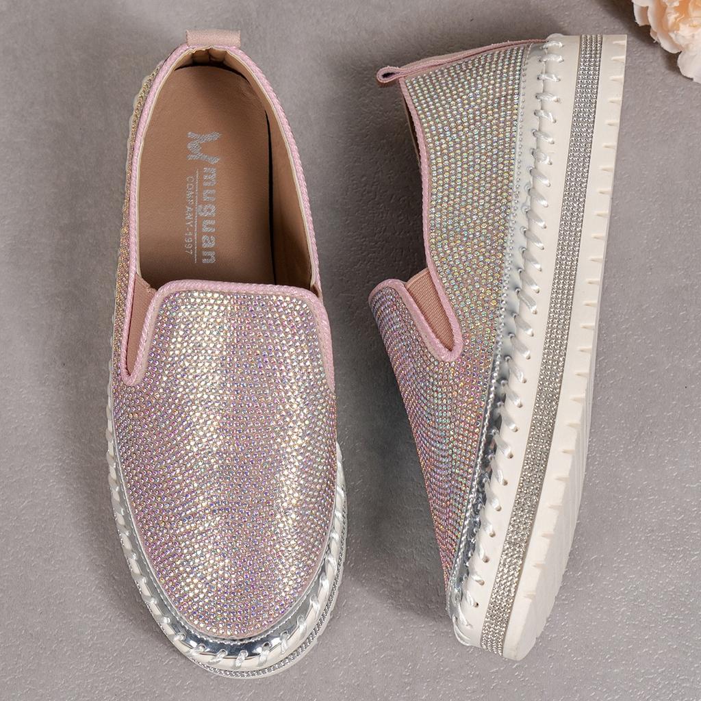 Mokasíny veľkej veľkosti Dámske platformové ploché topánky Jarné Nové Dizajnové Šaty Krištáľové topánky Chôdza Pohodlie Jediné topánky Zapatos Mujer Q84