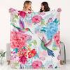 1pc Tropical Style Printed Blanket Double-Sided Plush Thick Warm Air Conditioning Blanket Hummingbird Hydrangea Plant Pattern So