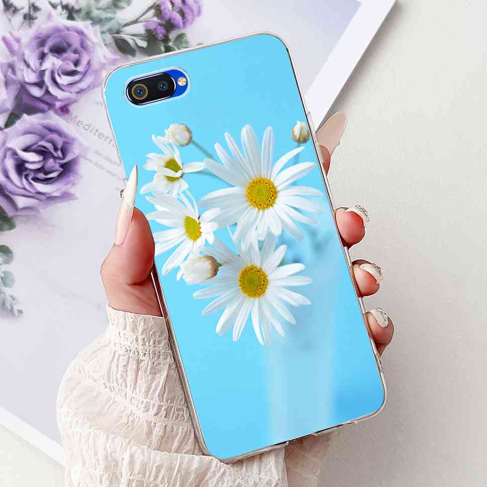 For Realme C2 RMX1941 6.1" Case Summer Fresh Mint Soft Silicone TPU Cover For Oppo Realme c2 C2 Luxurious Flowers Bumper Shell