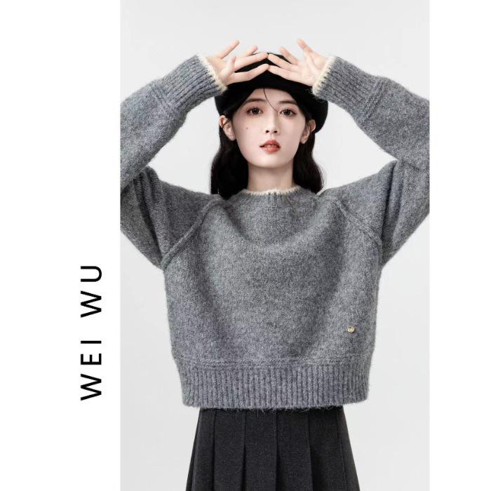 Women's Korean-Style Thick Knit Sweater - Autumn/Winter Round Neck