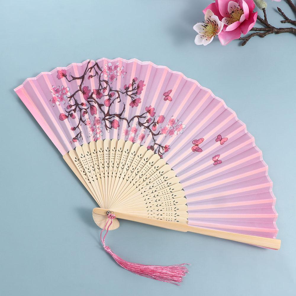 Seiden-Handfächer Chinesischer Stil Japanischer Bambus Faltfächer Foto-Requisite Werkzeug Tanz-Handfächer Seiden-Handfächer Handgehaltener Blumenfächer