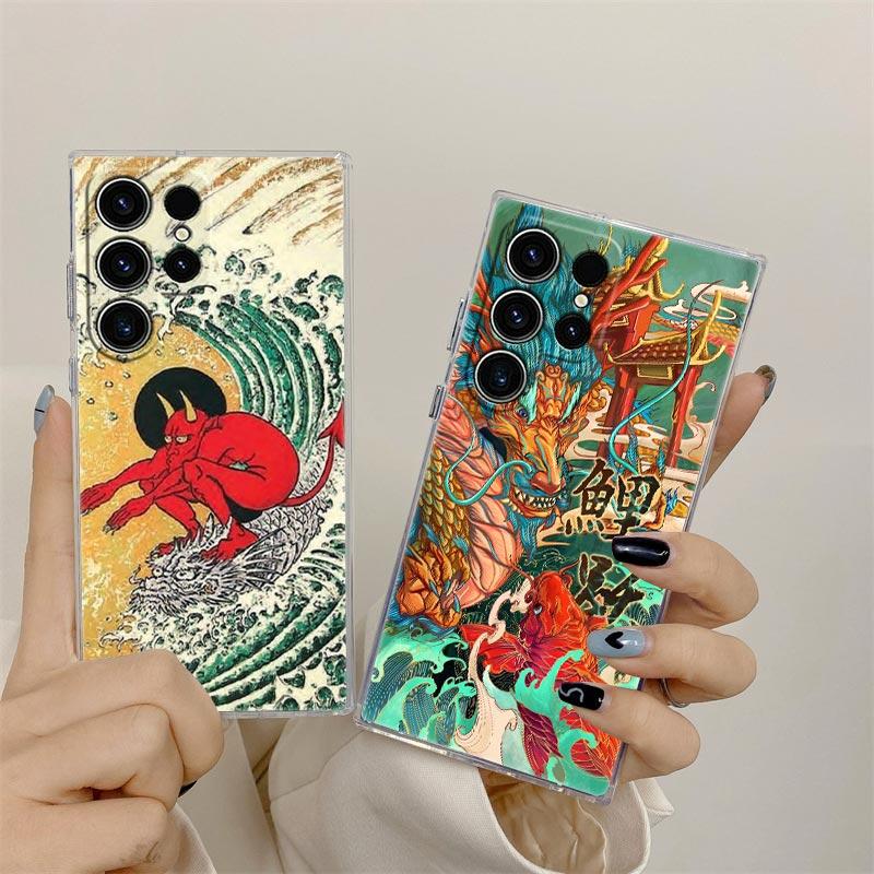 Japanische Kultur Wellen Drache Anime Klare Hülle Für Samsung Galaxy S26 S25 S24 S23 Ultra S20 S21 FE S22 Plus S26 Ultra Handyhülle
