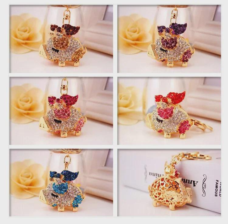 Charming Diamond-Studded Zodiac Flying Pig Keychain - Adorable Animal Gift