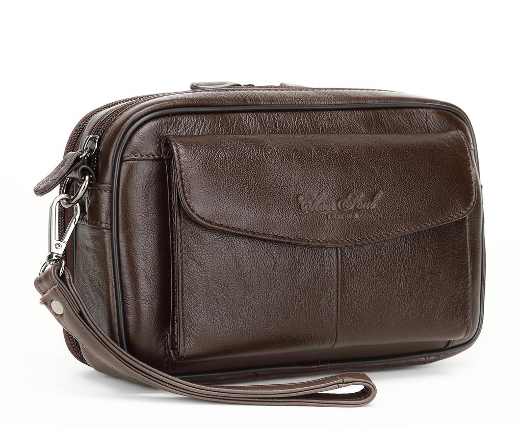 Meigardass Clutch Second Genuine Popular Clutch Large Capacity Men's Bag, Bag, Leather, Bag, Simple, Lightweight, (Brown)
