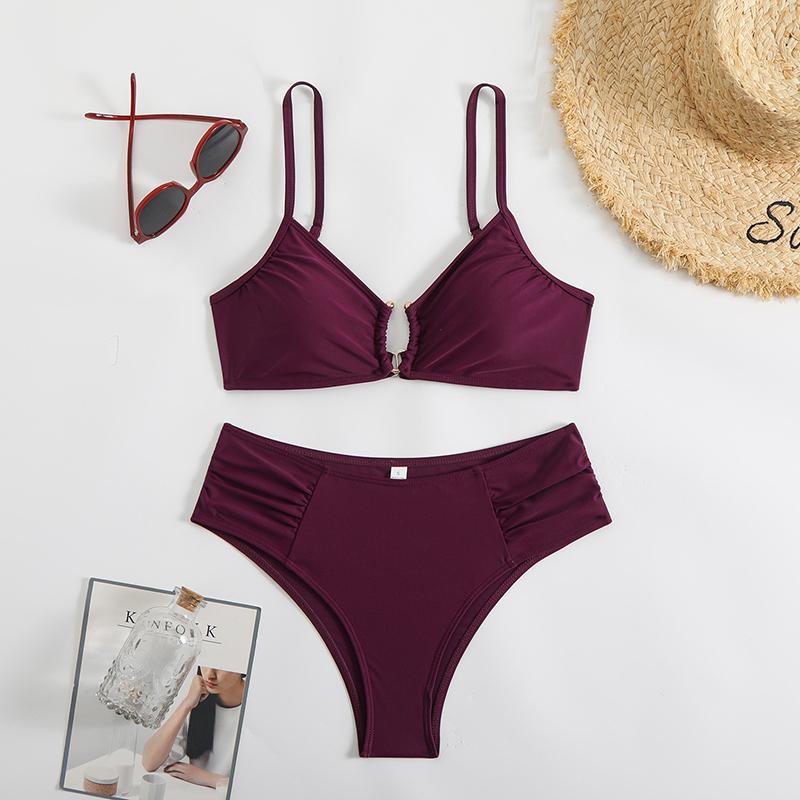 Costumi da Bagno da Donna Costumi da Bagno Monocolore Push Up Costume da Bagno Sexy Due Pezzi Vita Alta Set Bikini Estivi Bikini ad Alto Taglio