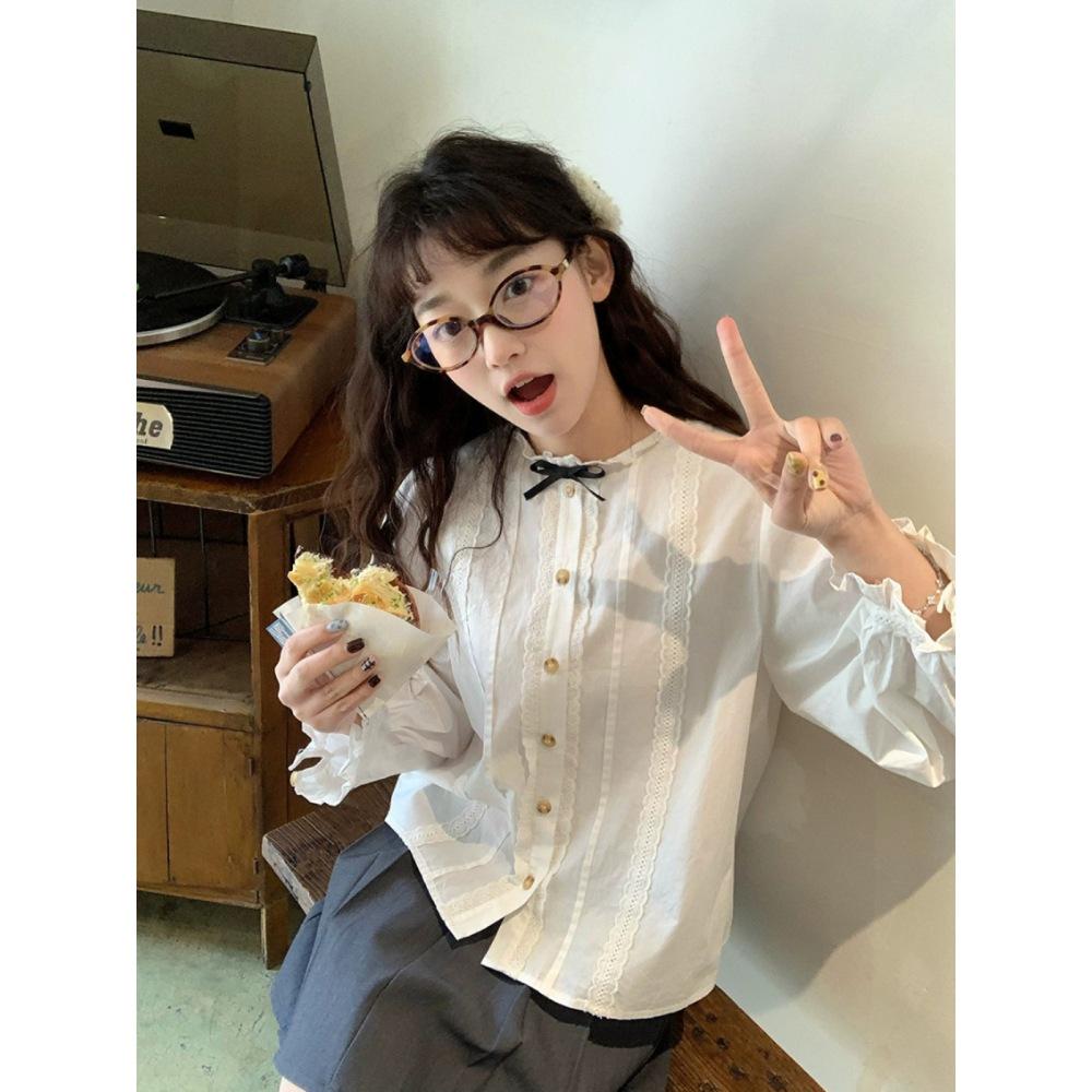 OKJJ Women s Petite Long Sleeve White Bow Blouse - 2025 Early Autumn Small Fragrance Style One Size (Premium Quality) белый