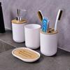 Set de Lavado Accesorios de Baño Botella de Loción Jabonera Vaso para Enjuague Bucal Bandeja Negra Portacepillos de Dientes para el Hogar Decoración de Baño