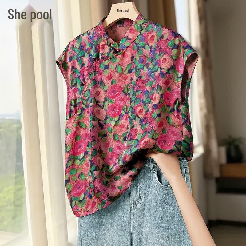 Tachi Women s Retro Floral New Chinese Style Blouse XL