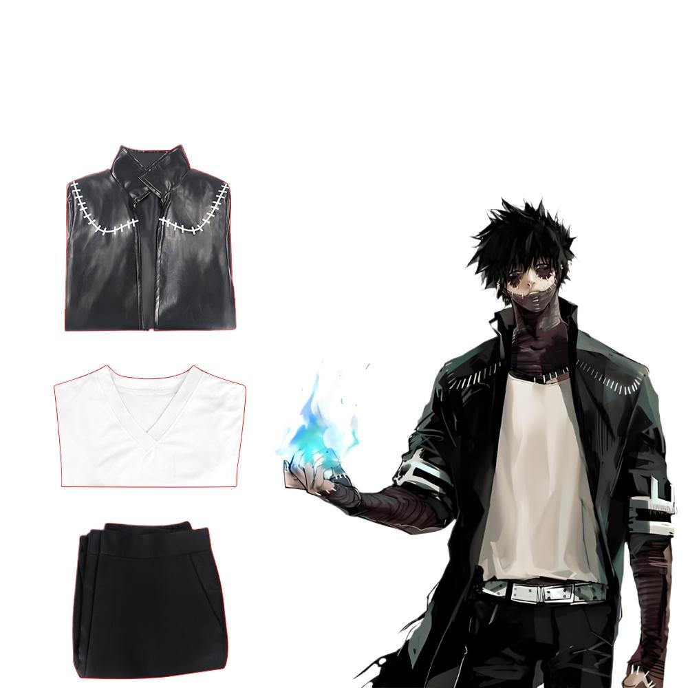 Anime My Hero Academia Dabi Disfraz de Cosplay Abrigo Negro Camisa Pantalones Conjunto Completo Uniforme Traje de Carnaval Fiesta de Halloween para Hombres Adultos