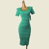 American Brand Stripes Square Collar Bodycon Dress Foreign Trade Original Order Short Sleeve Silm Sheath Fall and Winter Base Dress