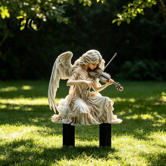Retro Angel Decoration Garden Stake, Playing The Violin 2D Acrylic Decoration, Waterproof Yard Art Stake for Outdoor Lawn Planter Decor Gift Idea