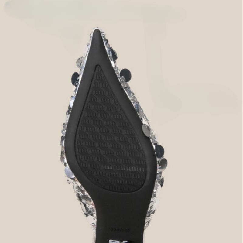 Beaded High-heeled Sandals Elegant Style Summer Pointed Toe Special-shaped Slippers for Women