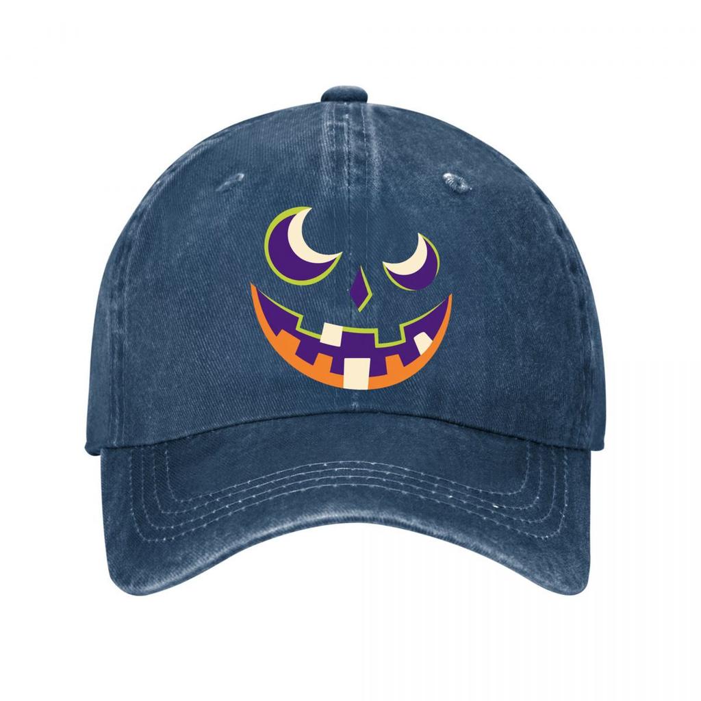 Playful Halloween Pumpkin Smile Grap Washed Baseball Cap Outdoor For Womens Unisex FeUnisex Dad Hat
