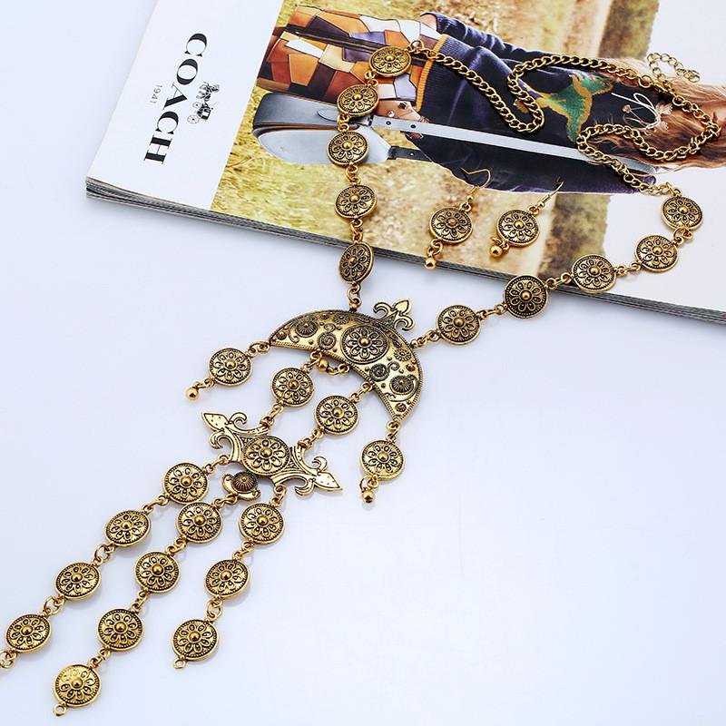 Vintage Coin Tassel Necklace Set With Alloy Gold Silver Finish For Fashion Enthusiasts