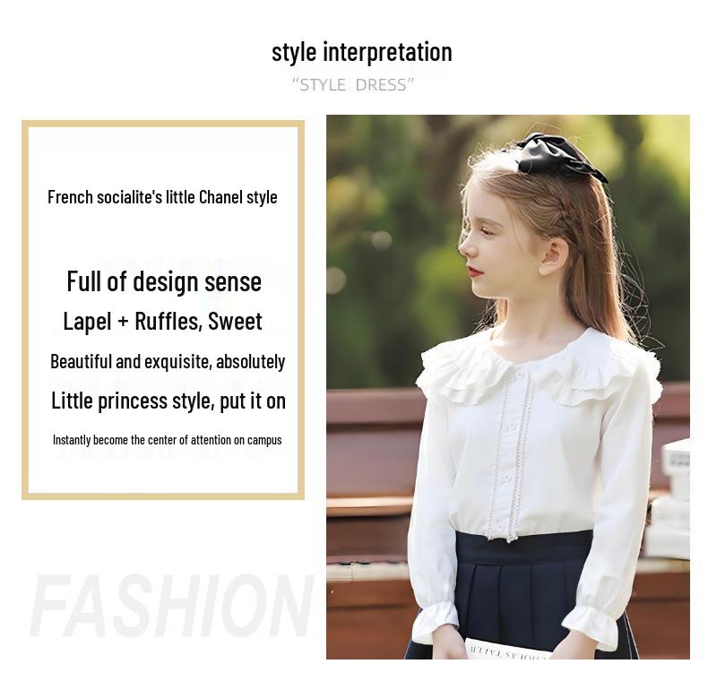 Premium Girls' 100% Cotton Long-Sleeve Shirt - School Style for Spring/Autumn 2026