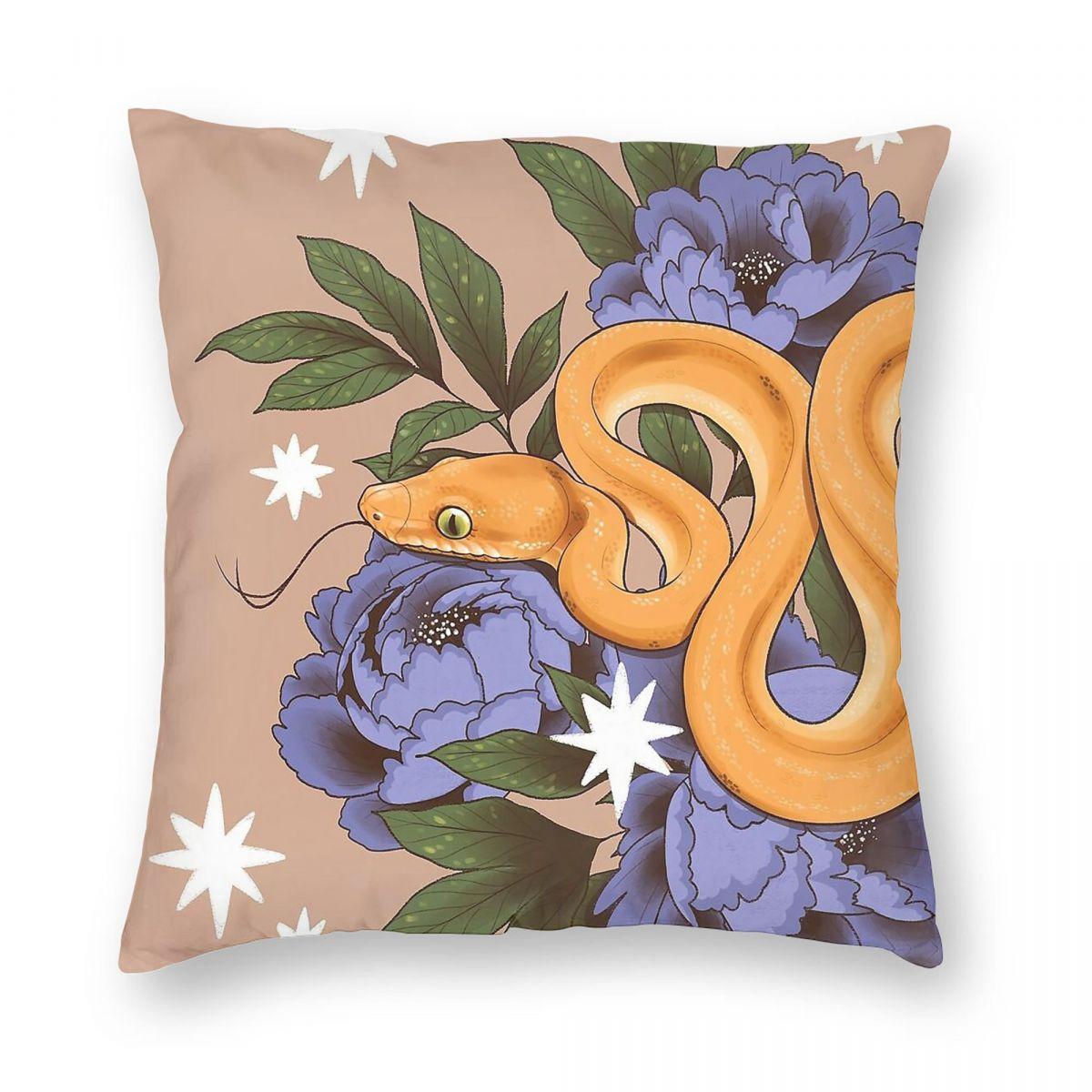 Amazon Tree Boa With Peonies Square Pillowcase Polyester Linen Velvet Pattern Zip Decorative Sofa Cushion Cover 30x30cm