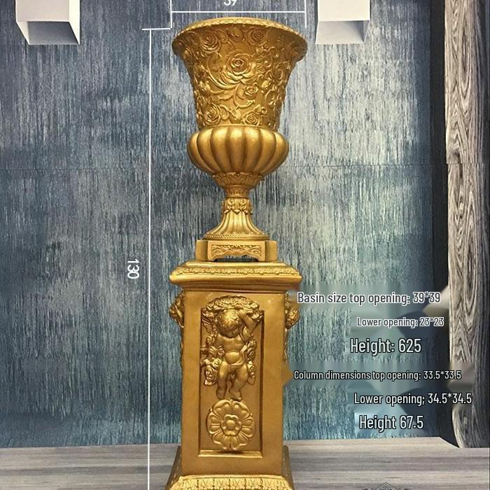 Wedding Gold Roman Column Flower Stand – European Stripe Trophy Fiberglass Décor